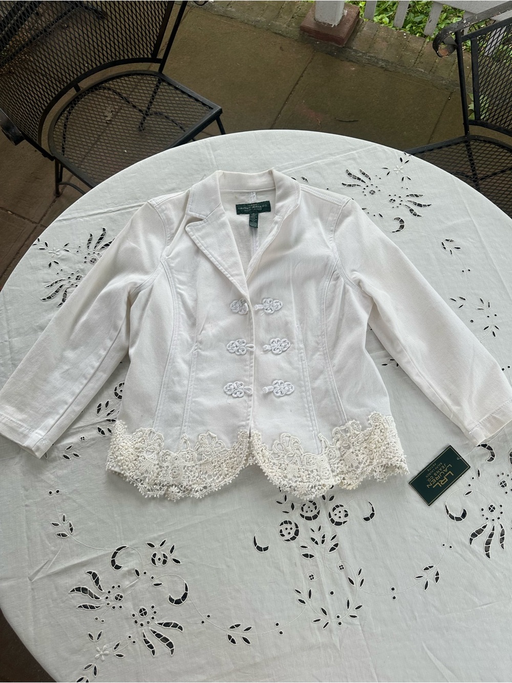 Ralph Lauren White Lace-Trim Cotton Jean Jacket